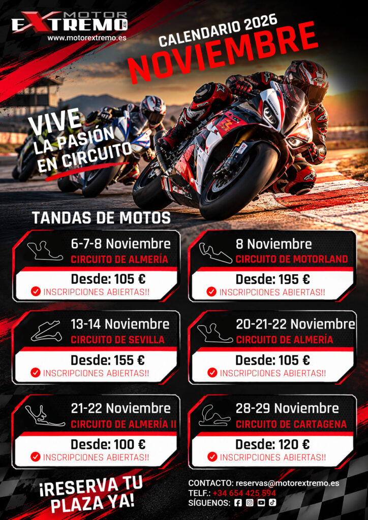 Tandas de motos en noviembre 2026: Nos vemos en pista