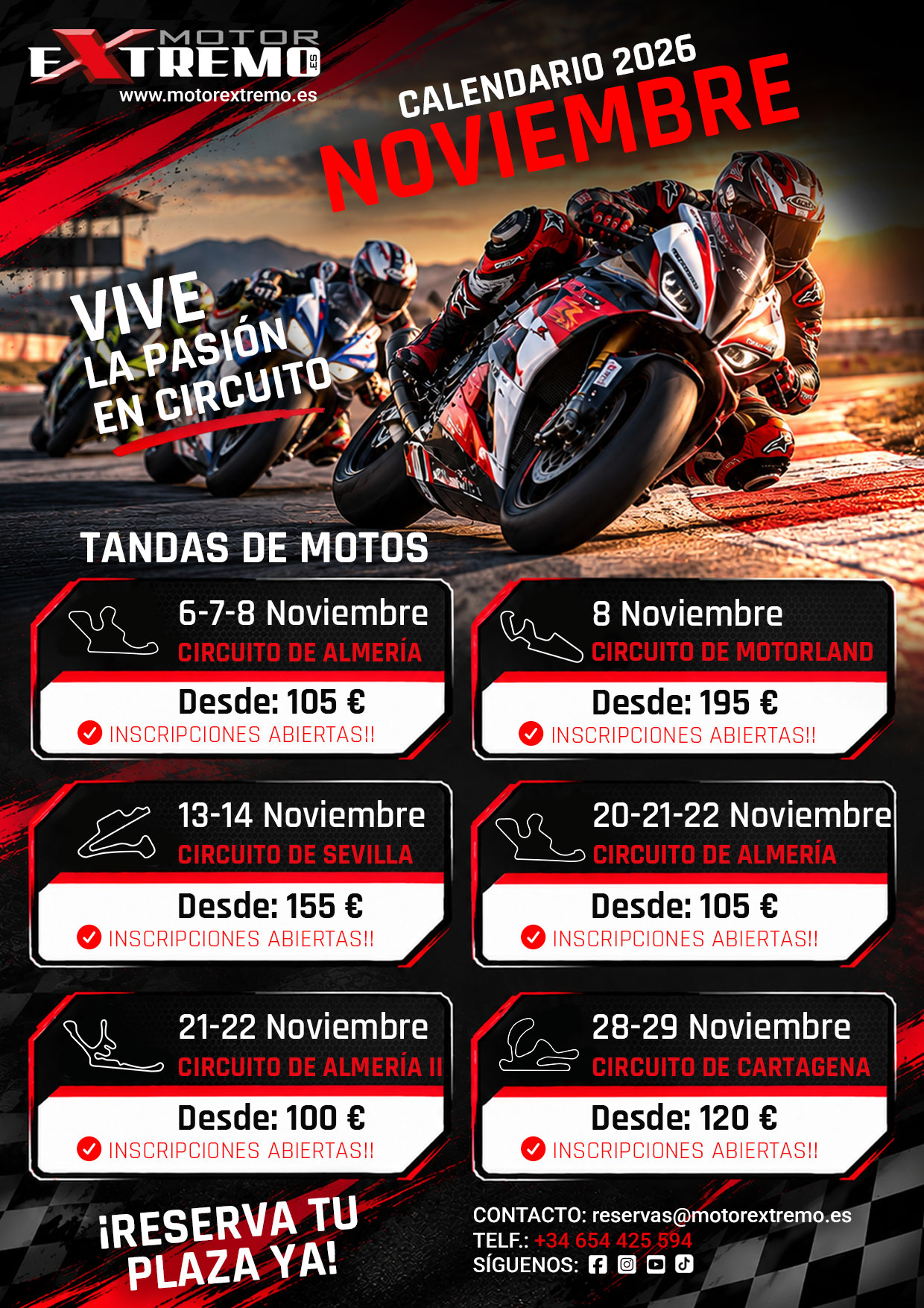 Tandas de motos en noviembre 2026: Nos vemos en pista